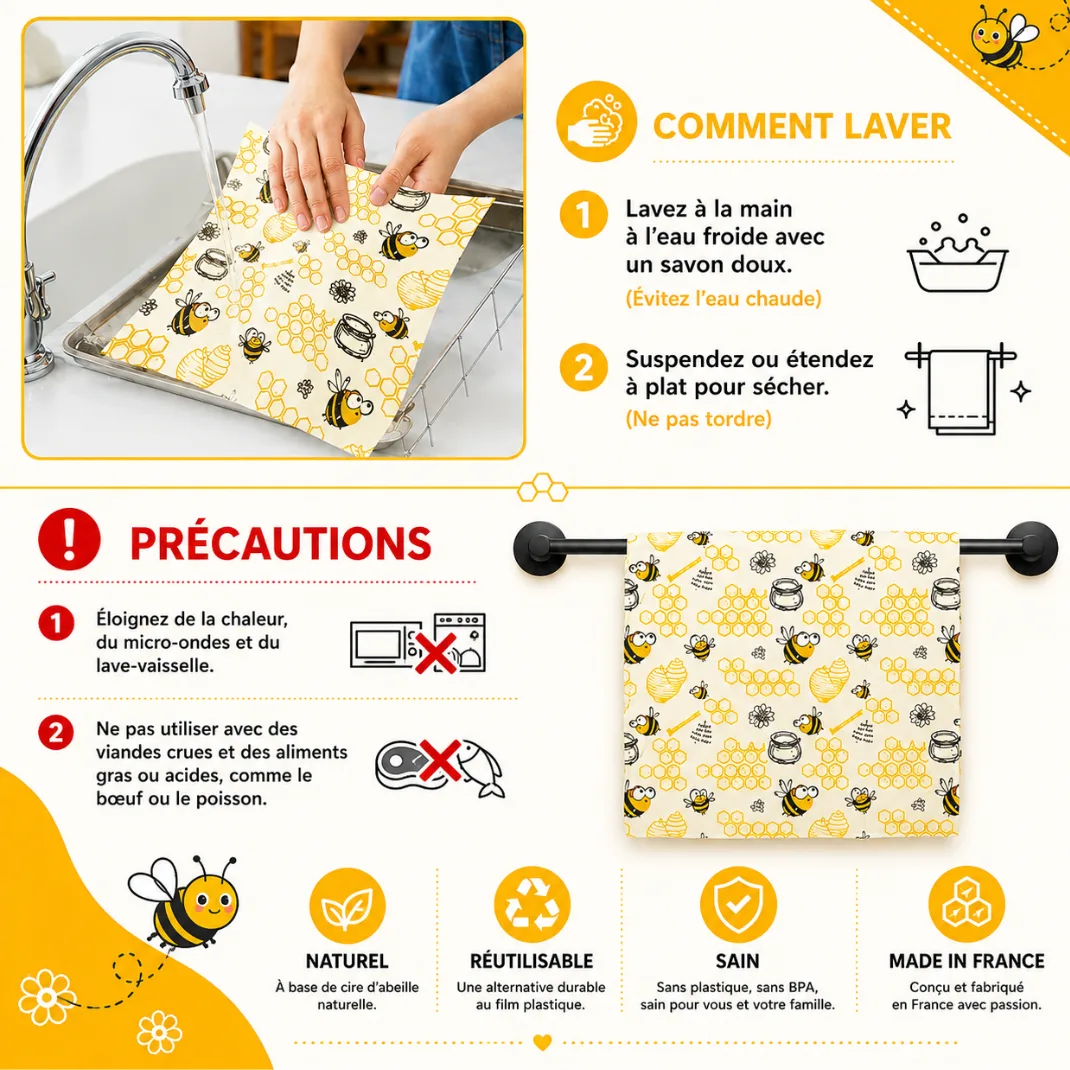 Lot de 3 Emballages alimentaires en cire d'abeille - Bee-Wraps Brivell