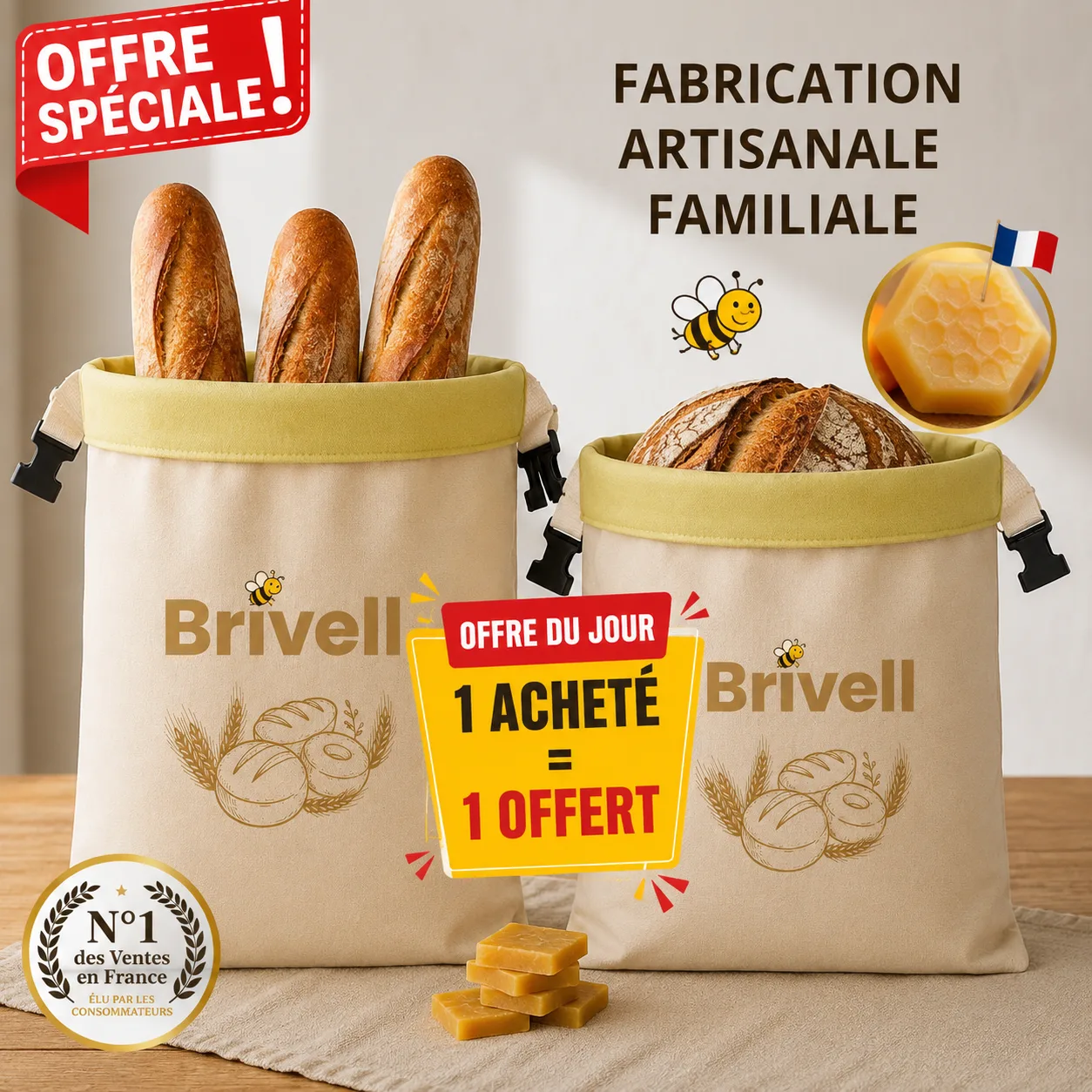 Sacs en cire d’abeille & coton Brivell